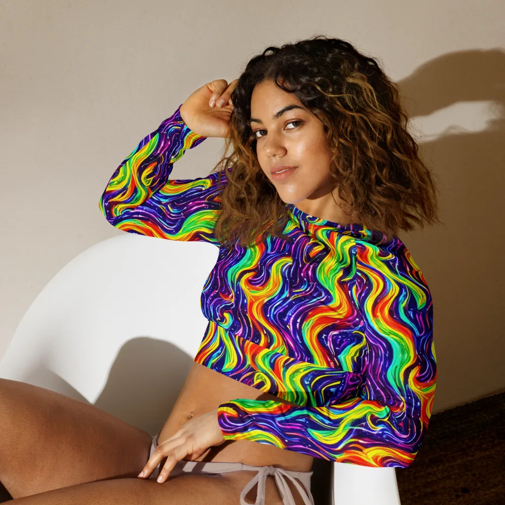 Galactic Flames on Long Sleeve Crop Top — Left Front