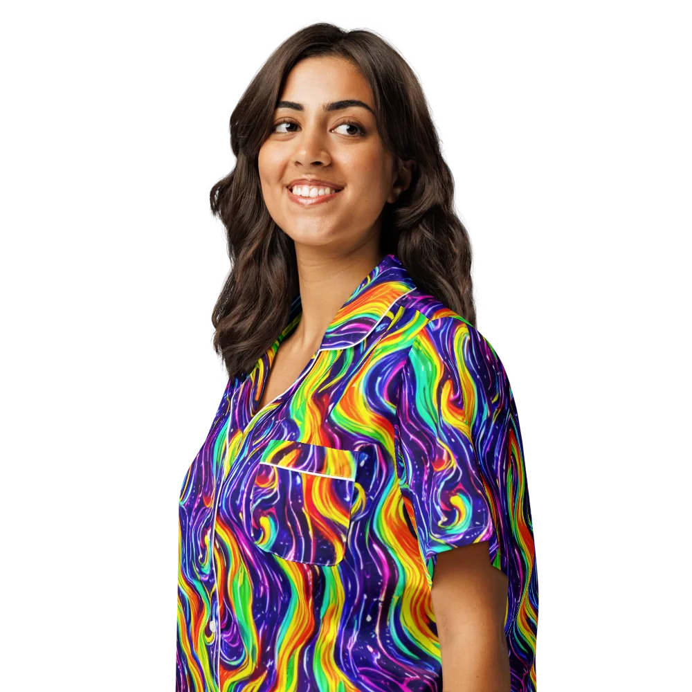 Galactic Flames on Women's Short Sleeve Pajama Top — Left Front
