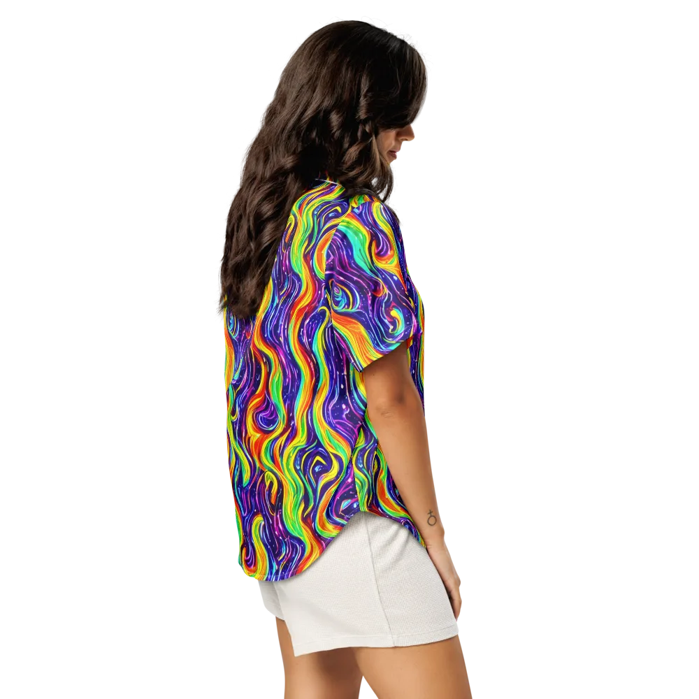 Galactic Flames on Women's Short Sleeve Pajama Top — Right Back