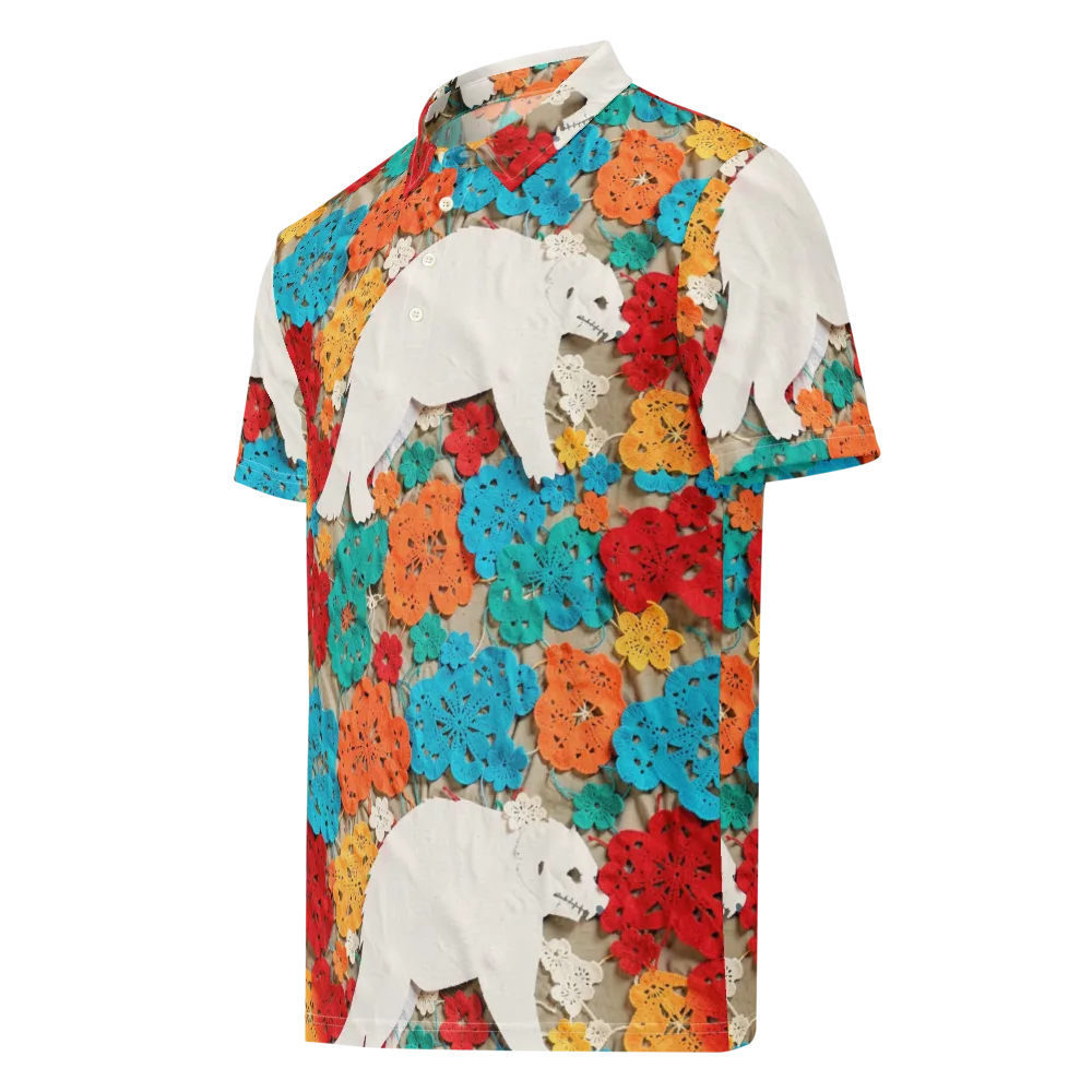 Crochet Polar Bear on Men's Slim Fit Polo Shirt — Left Front