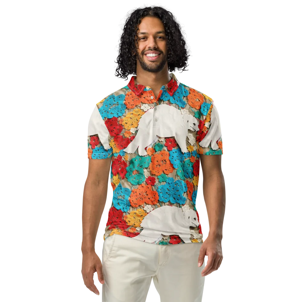 Crochet Polar Bear on Men's Slim Fit Polo Shirt — Front