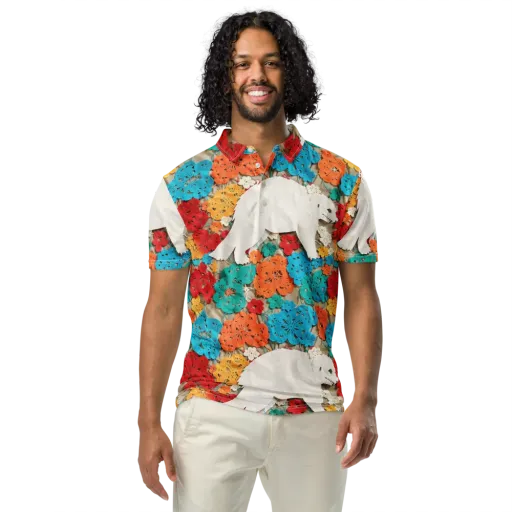 Crochet Polar Bear on a Men's Slim Fit Polo Shirt