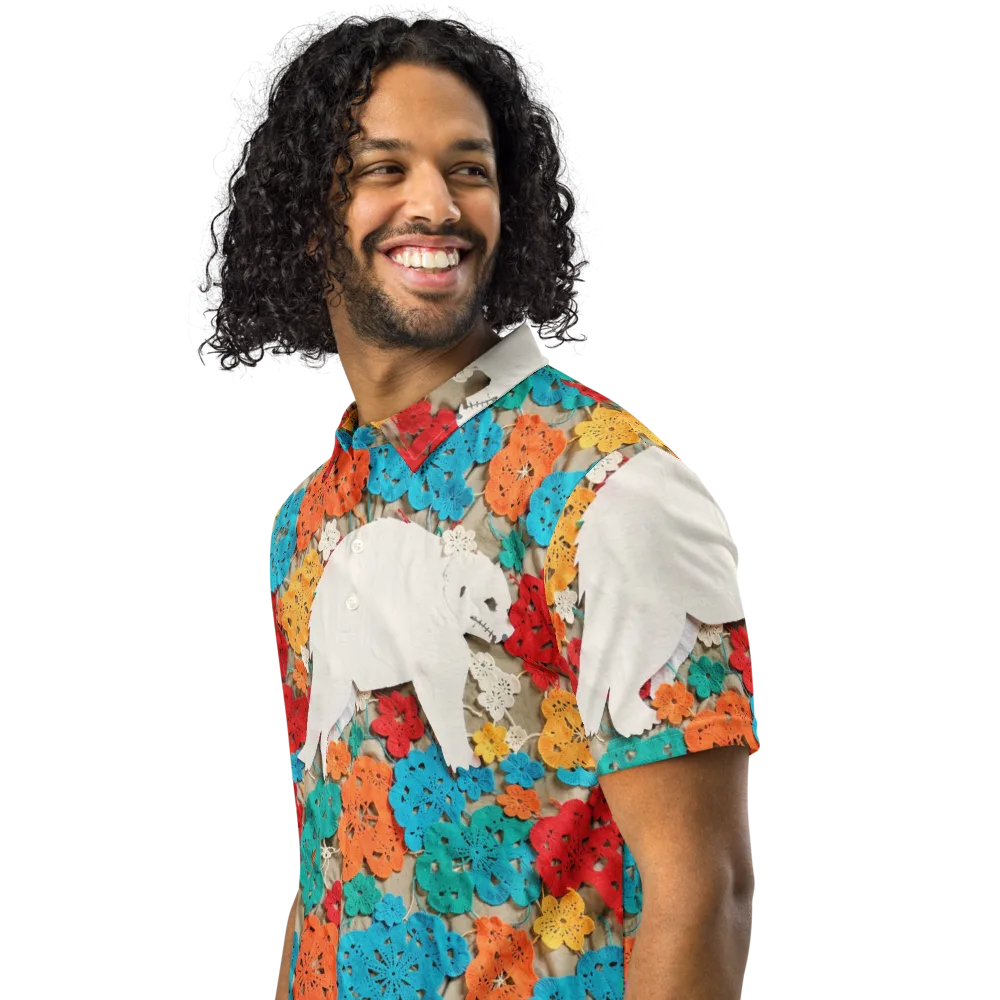 Crochet Polar Bear on Men's Slim Fit Polo Shirt — Left Front