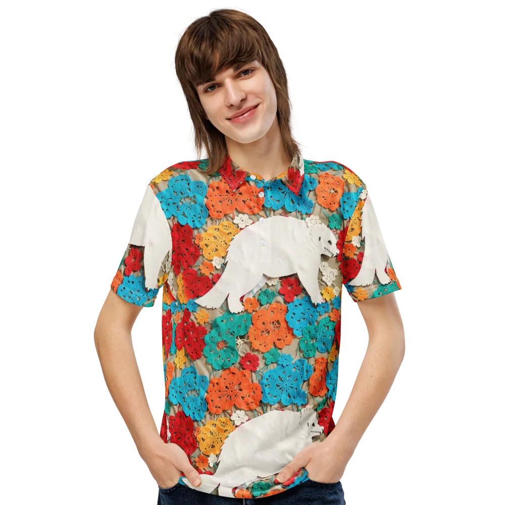 Crochet Polar Bear on Men's Slim Fit Polo Shirt — Front