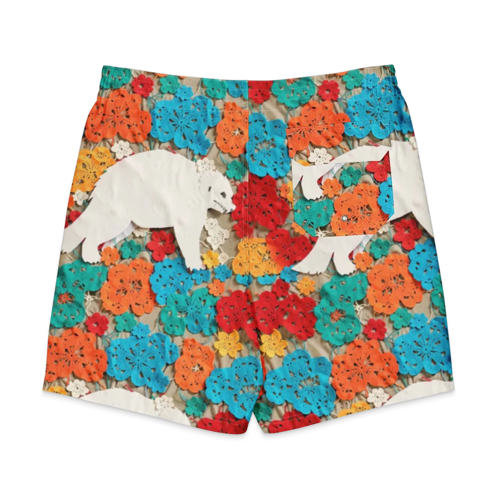 Crochet Polar Bear on Men's Board Shorts — Back