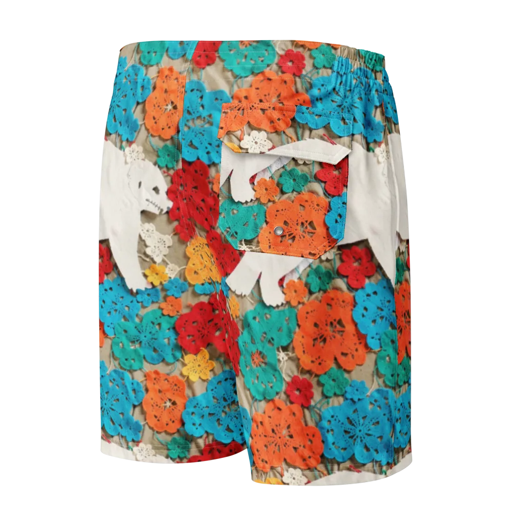 Crochet Polar Bear on Men's Board Shorts — Back