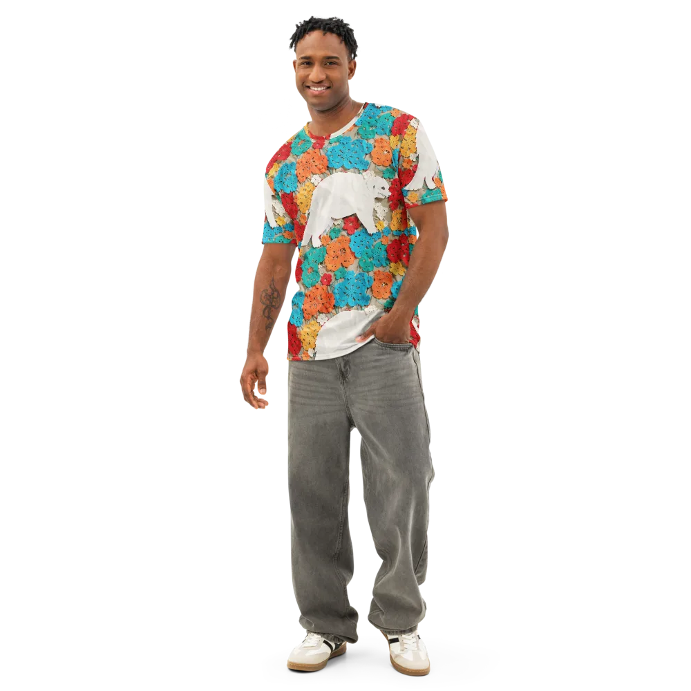 Crochet Polar Bear on Men's Cotton Crew Neck T-Shirt — Front