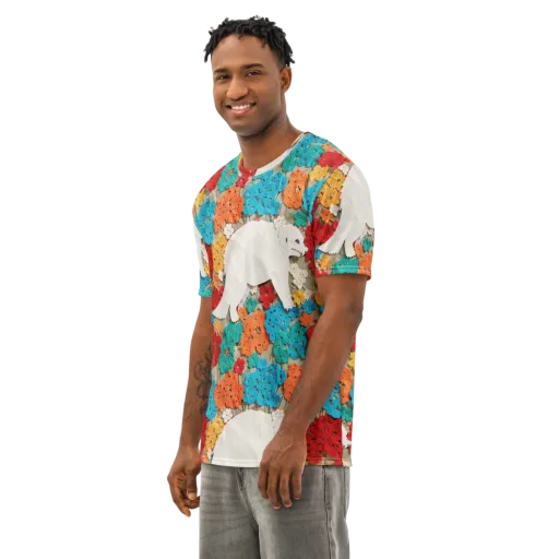 Crochet Polar Bear on a Men's Cotton Crew Neck T-Shirt