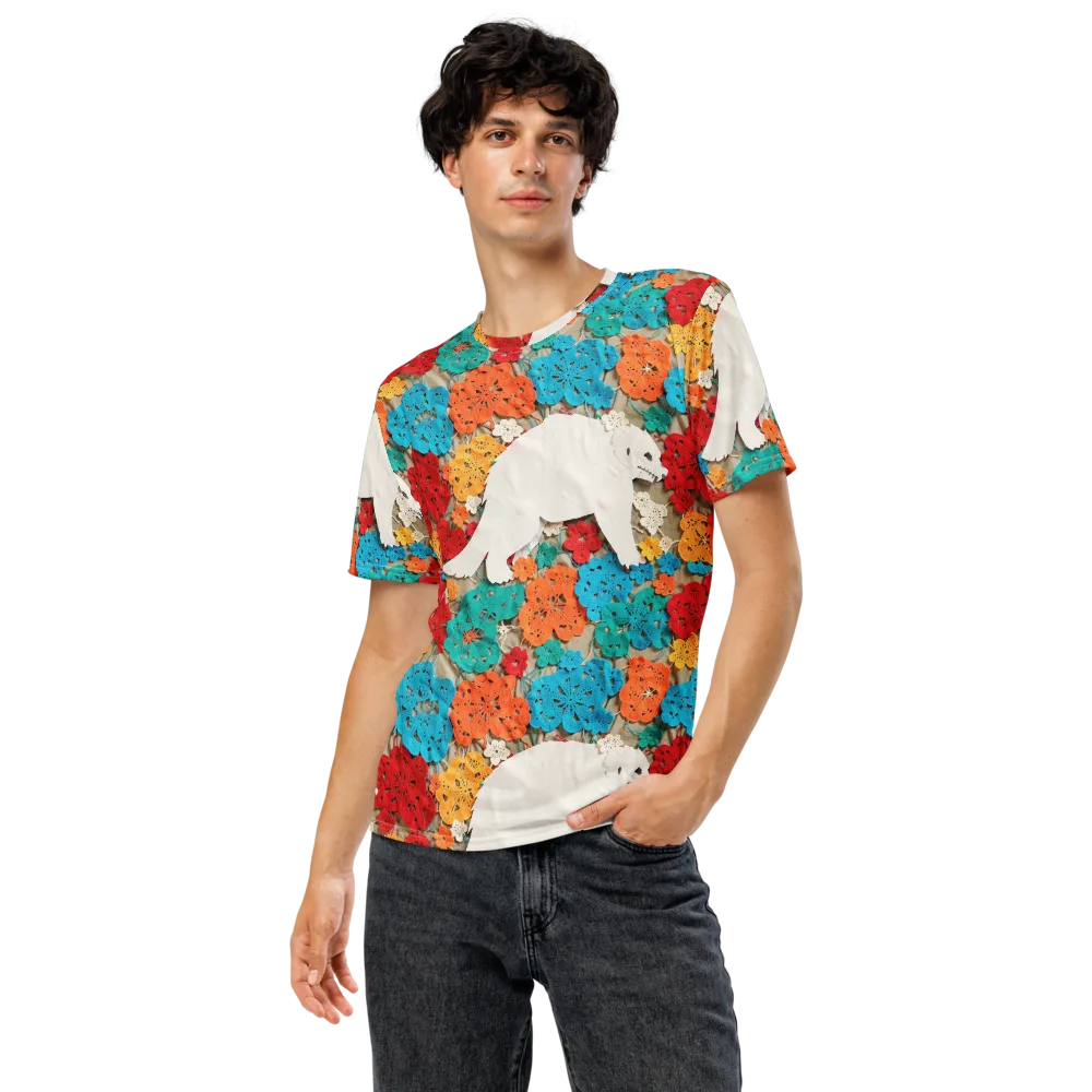 Crochet Polar Bear on Men's Crew Neck T-Shirt — Front