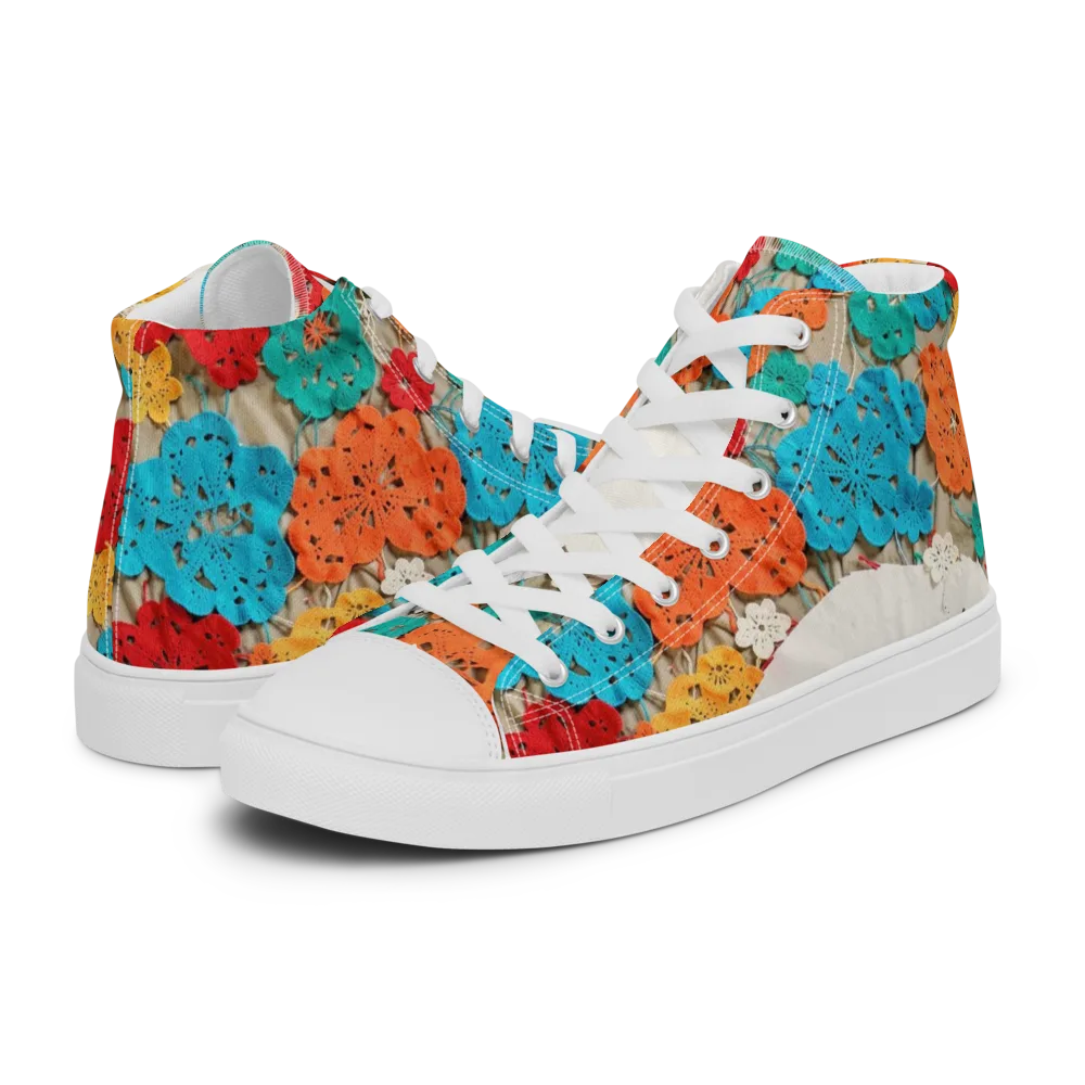 Crochet Polar Bear on Men's High Top Canvas Shoes — Left