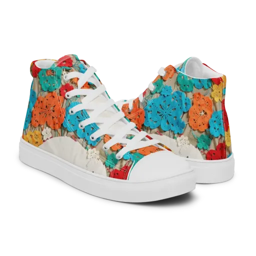 Crochet Polar Bear on a Men's High Top Canvas Shoes