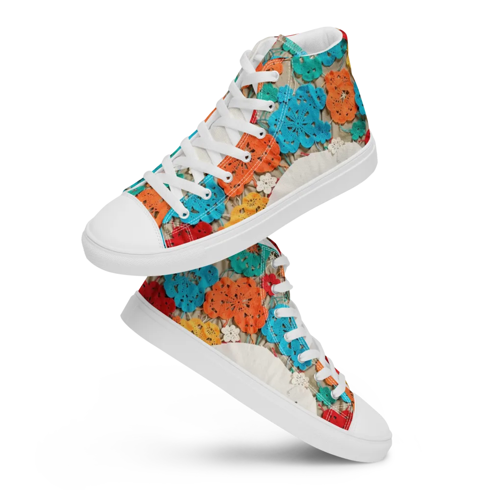 Crochet Polar Bear on Men's High Top Canvas Shoes — Front