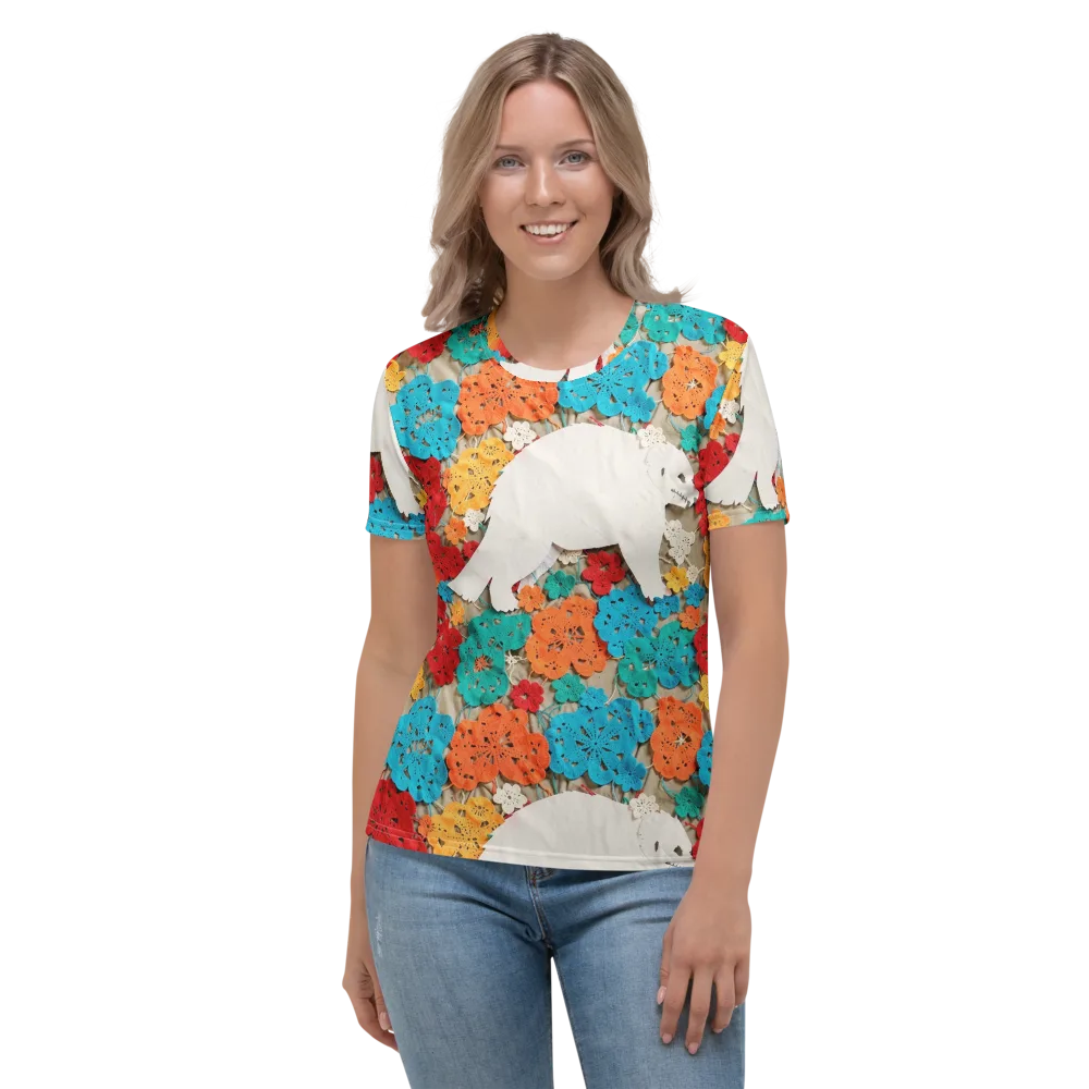 Crochet Polar Bear on Women's Crew Neck T-Shirt — Front