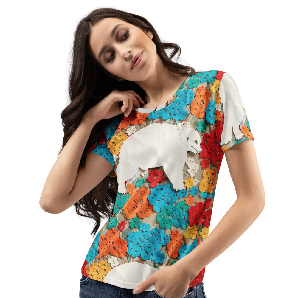 Crochet Polar Bear on Women's Crew Neck T-Shirt — Left Front