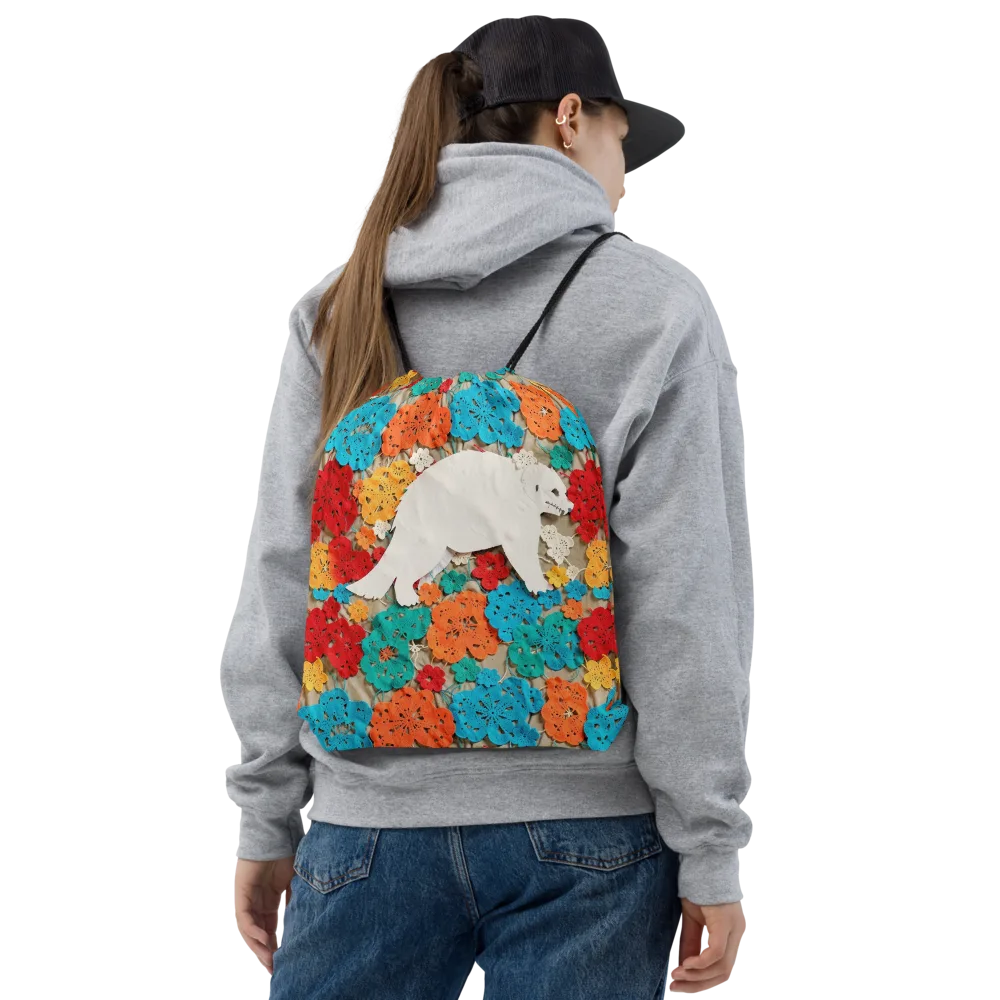 Crochet Polar Bear on Drawstring Bag — Front