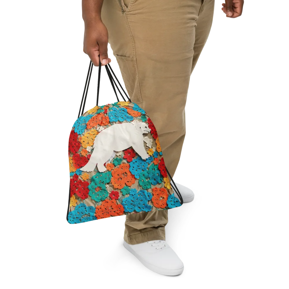 Crochet Polar Bear on Drawstring Bag — Front