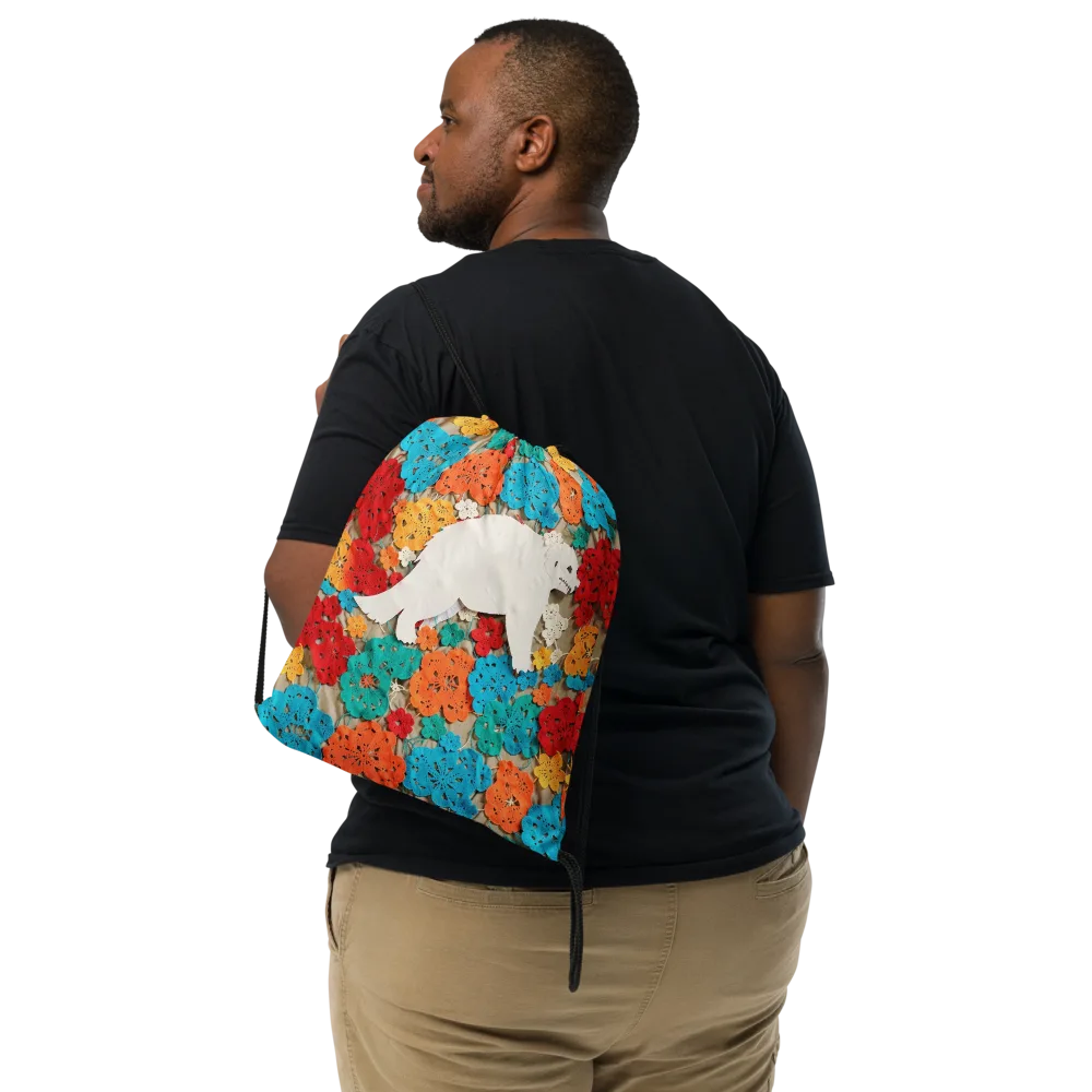Crochet Polar Bear on Drawstring Bag — Front