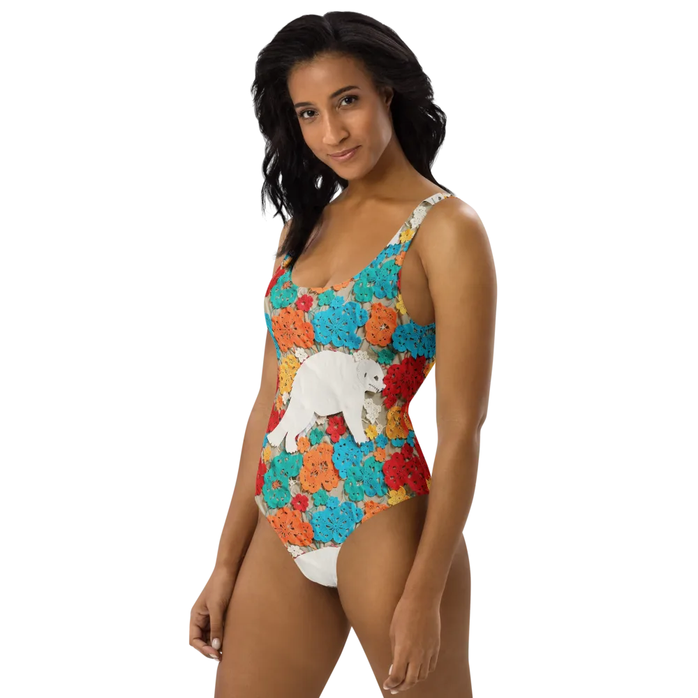 Crochet Polar Bear on One-Piece Swimsuit — Left