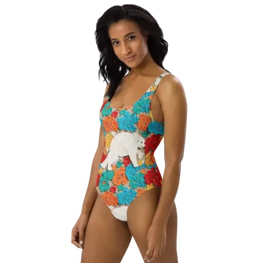Crochet Polar Bear on a One-Piece Swimsuit