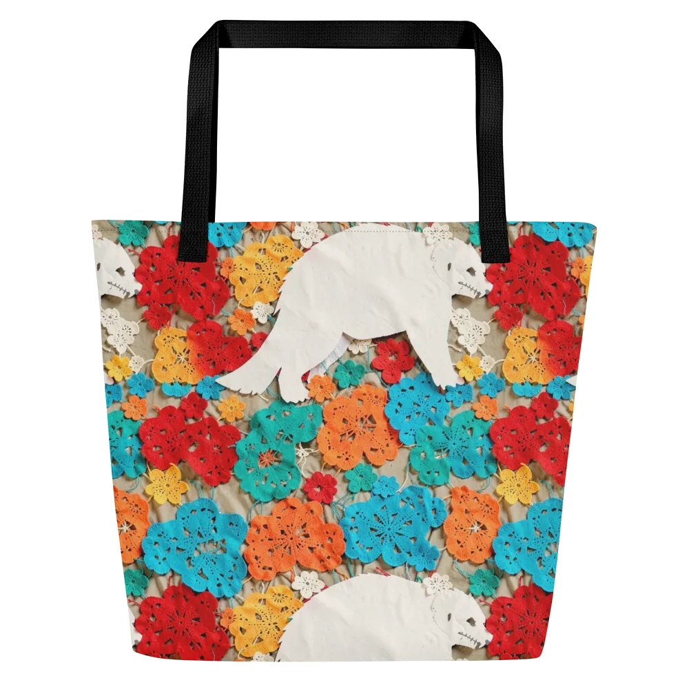 Crochet Polar Bear on Large Tote Bag W/ Pocket — Front
