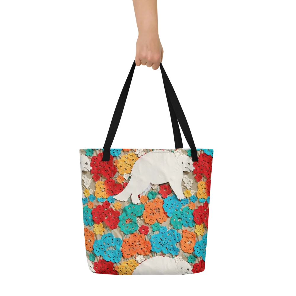 Crochet Polar Bear on Large Tote Bag W/ Pocket — Front