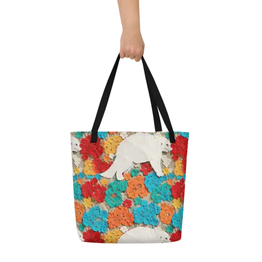 Crochet Polar Bear on a Large Tote Bag W/ Pocket