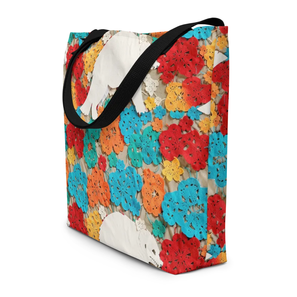 Crochet Polar Bear on Large Tote Bag W/ Pocket — Front