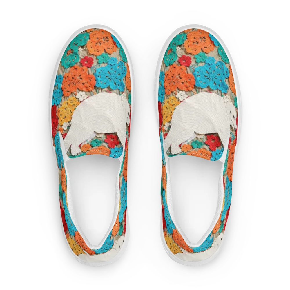 Crochet Polar Bear on Women's Slip-On Canvas Shoes — Front