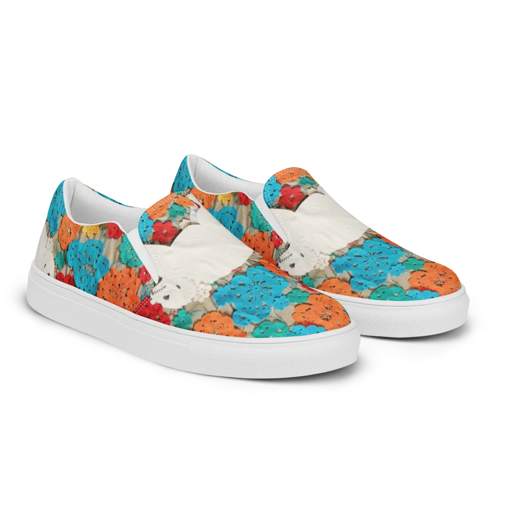 Crochet Polar Bear on Women's Slip-On Canvas Shoes — Right Front