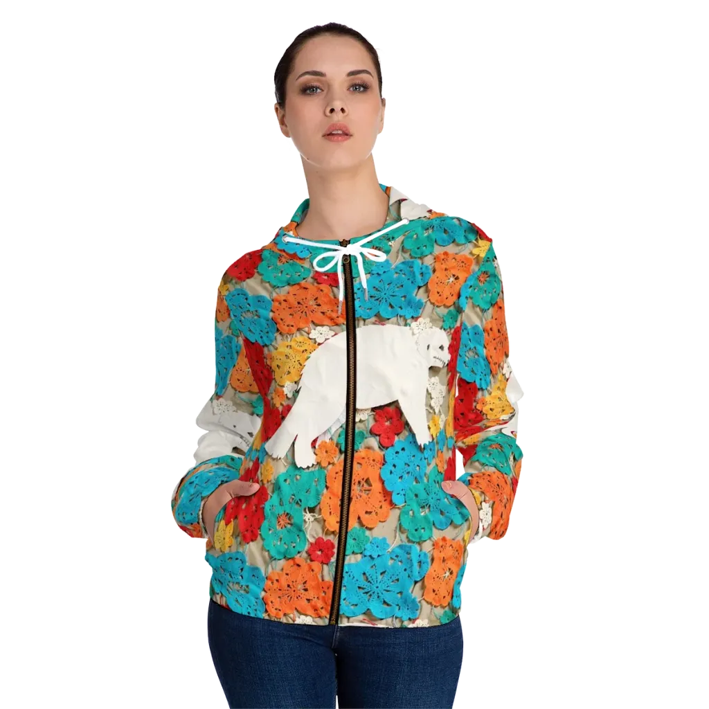 Crochet Polar Bear on Women's Full-Zip Hoodie — Front On Person