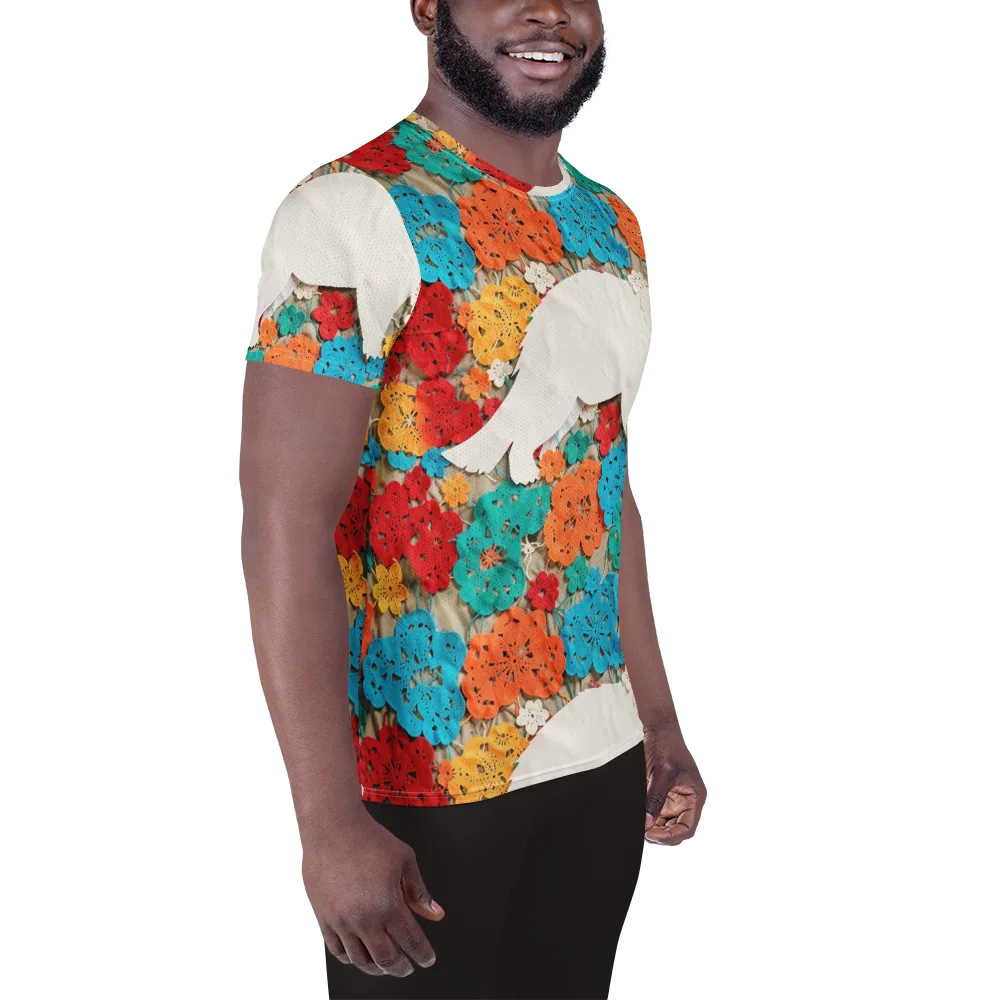 Crochet Polar Bear on Men's Athletic T-Shirt — Right
