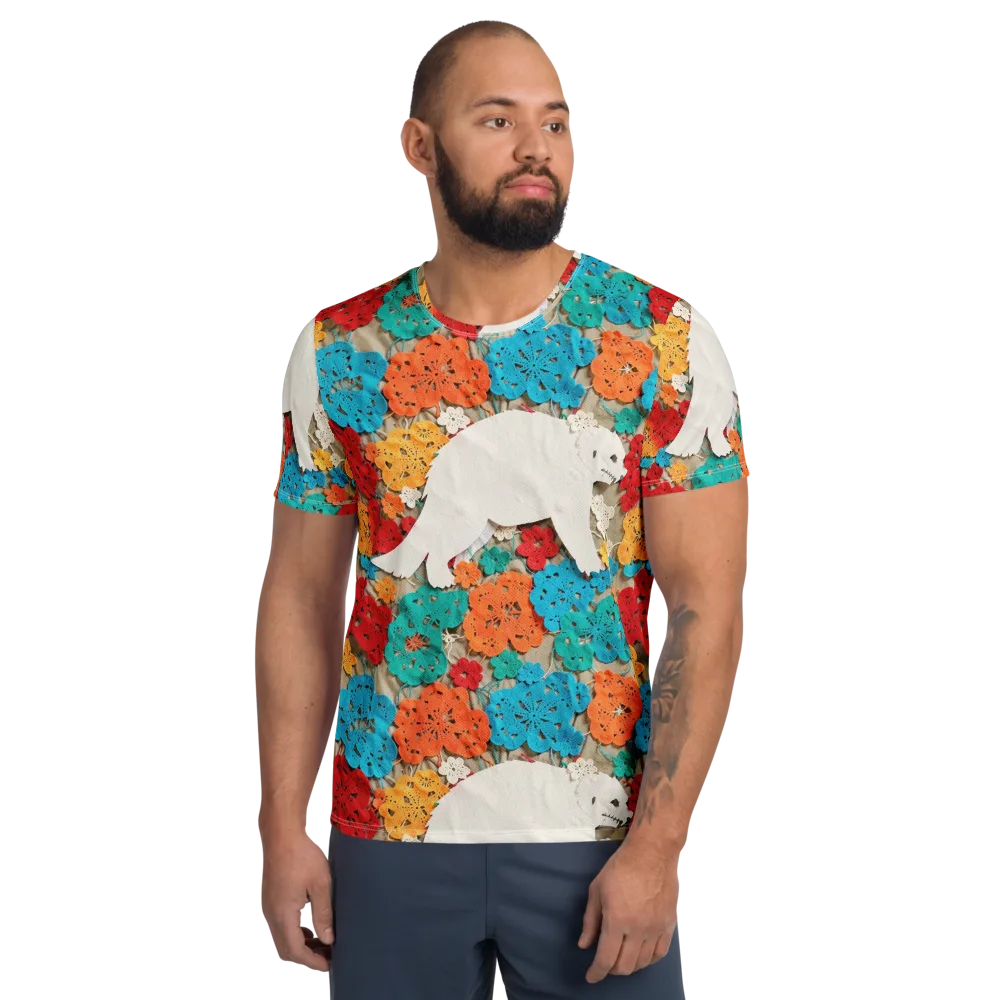 Crochet Polar Bear on Men's Athletic T-Shirt — Front