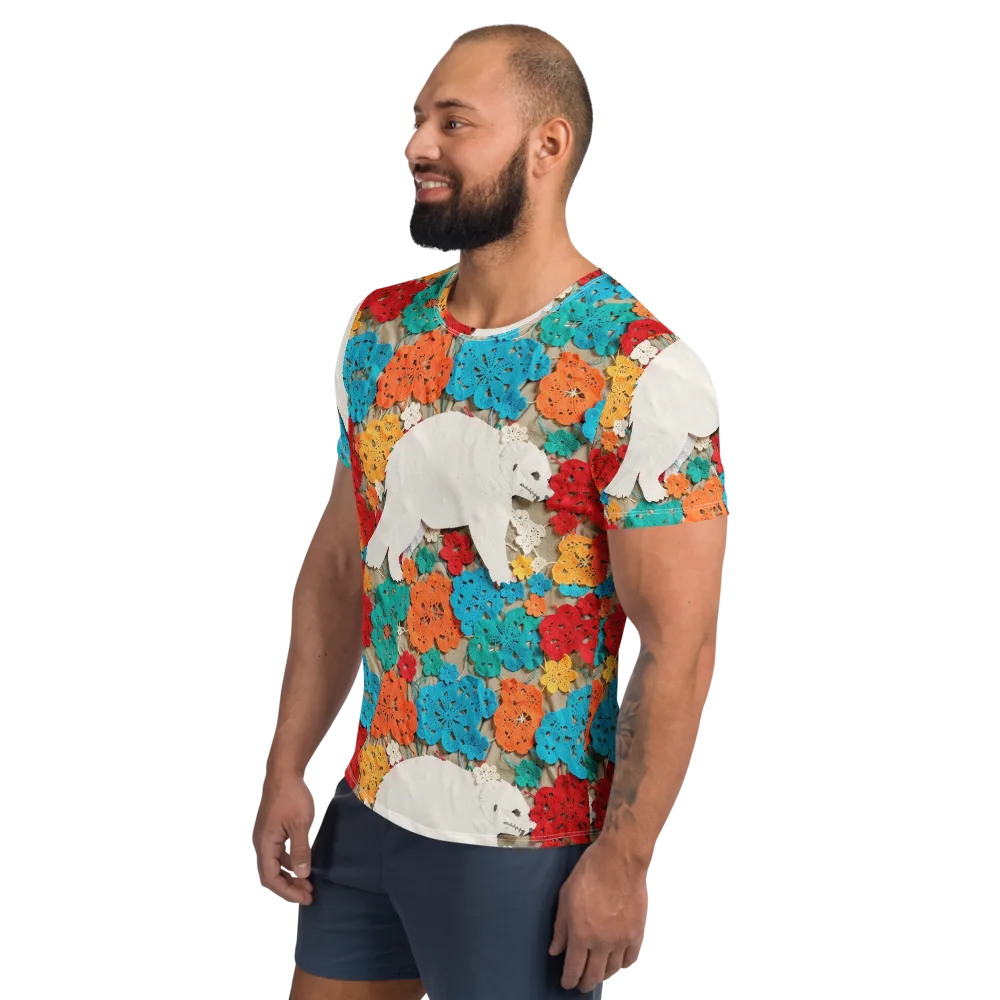 Crochet Polar Bear on Men's Athletic T-Shirt — Left