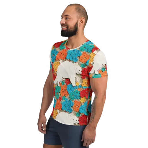 Crochet Polar Bear on a Men's Athletic T-Shirt