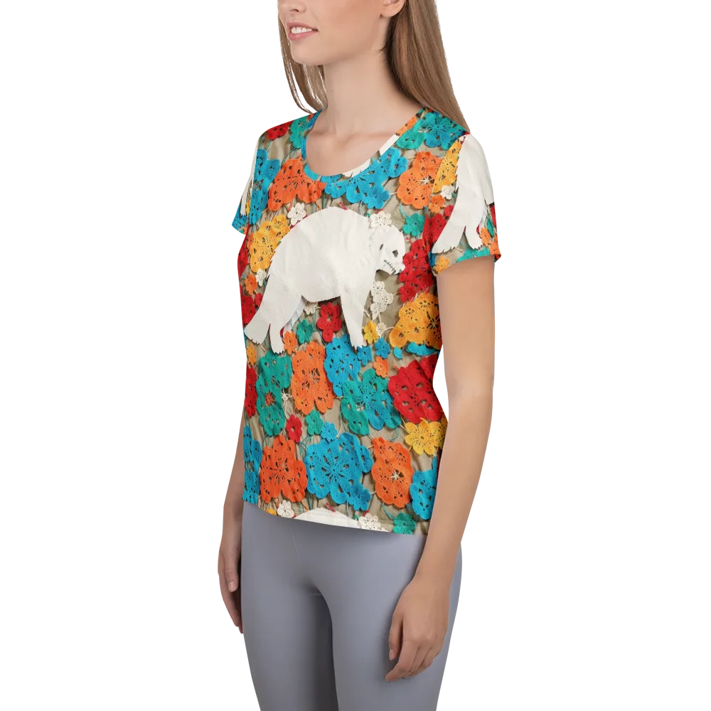 Crochet Polar Bear on Women's Athletic T-Shirt — Left