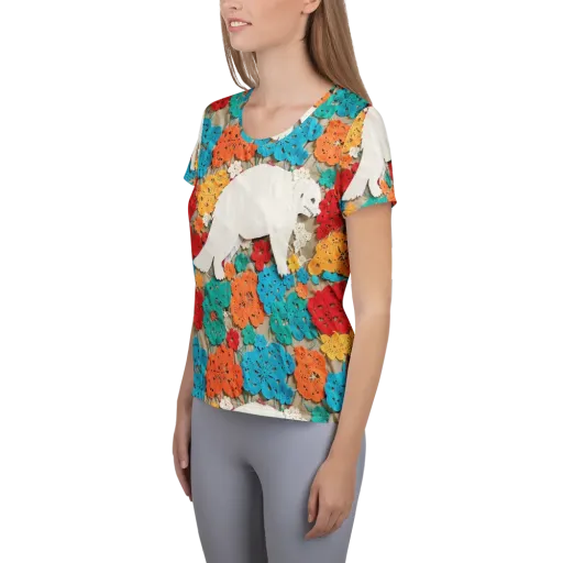 Crochet Polar Bear on a Women's Athletic T-Shirt