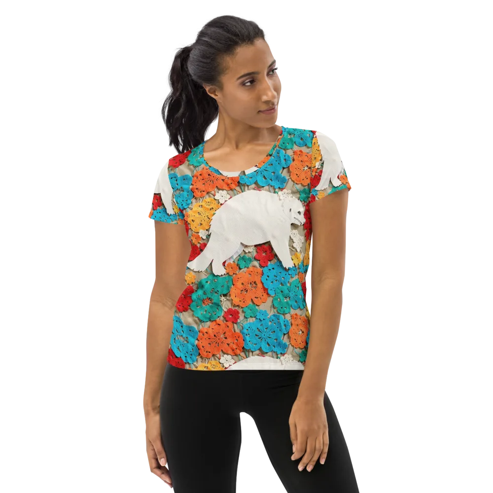 Crochet Polar Bear on Women's Athletic T-Shirt — Front