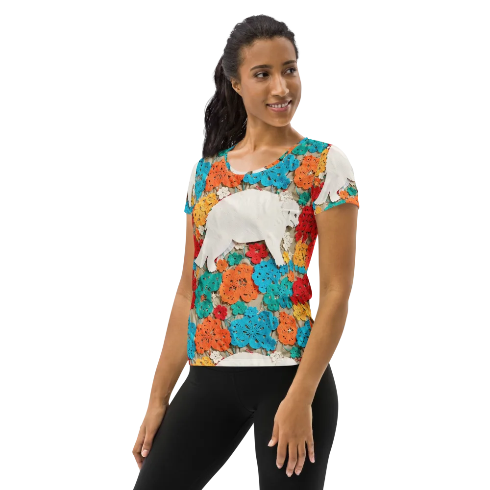 Crochet Polar Bear on Women's Athletic T-Shirt — Left