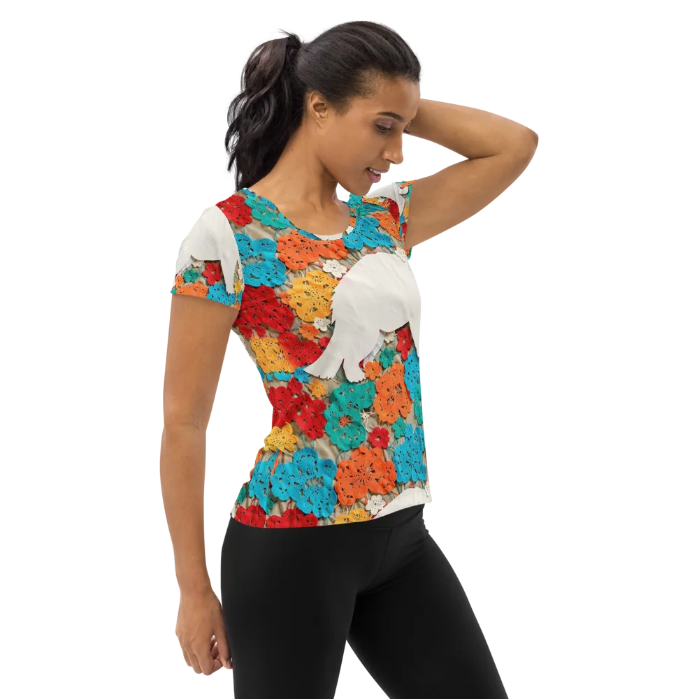 Crochet Polar Bear on Women's Athletic T-Shirt — Right