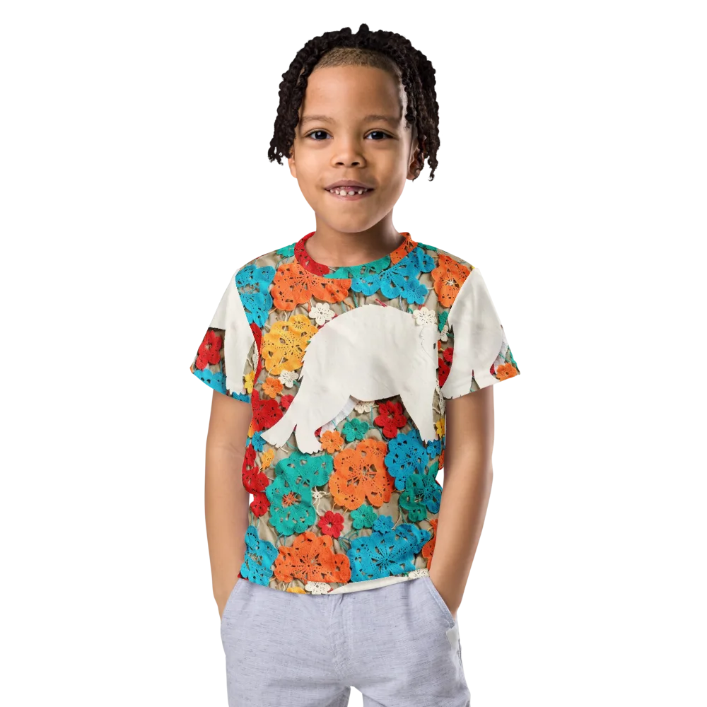Crochet Polar Bear on Kids Crew Neck T-Shirt — Front