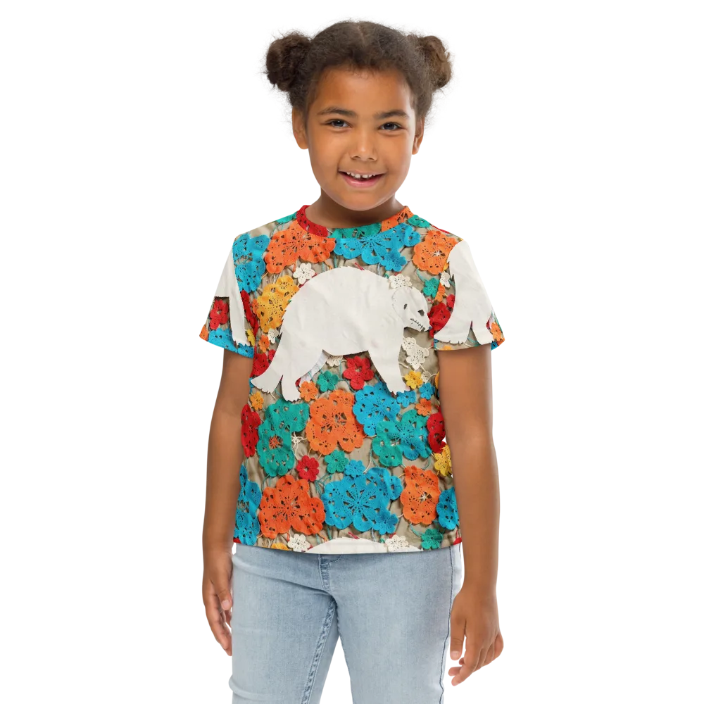 Crochet Polar Bear on Kids Crew Neck T-Shirt — Front