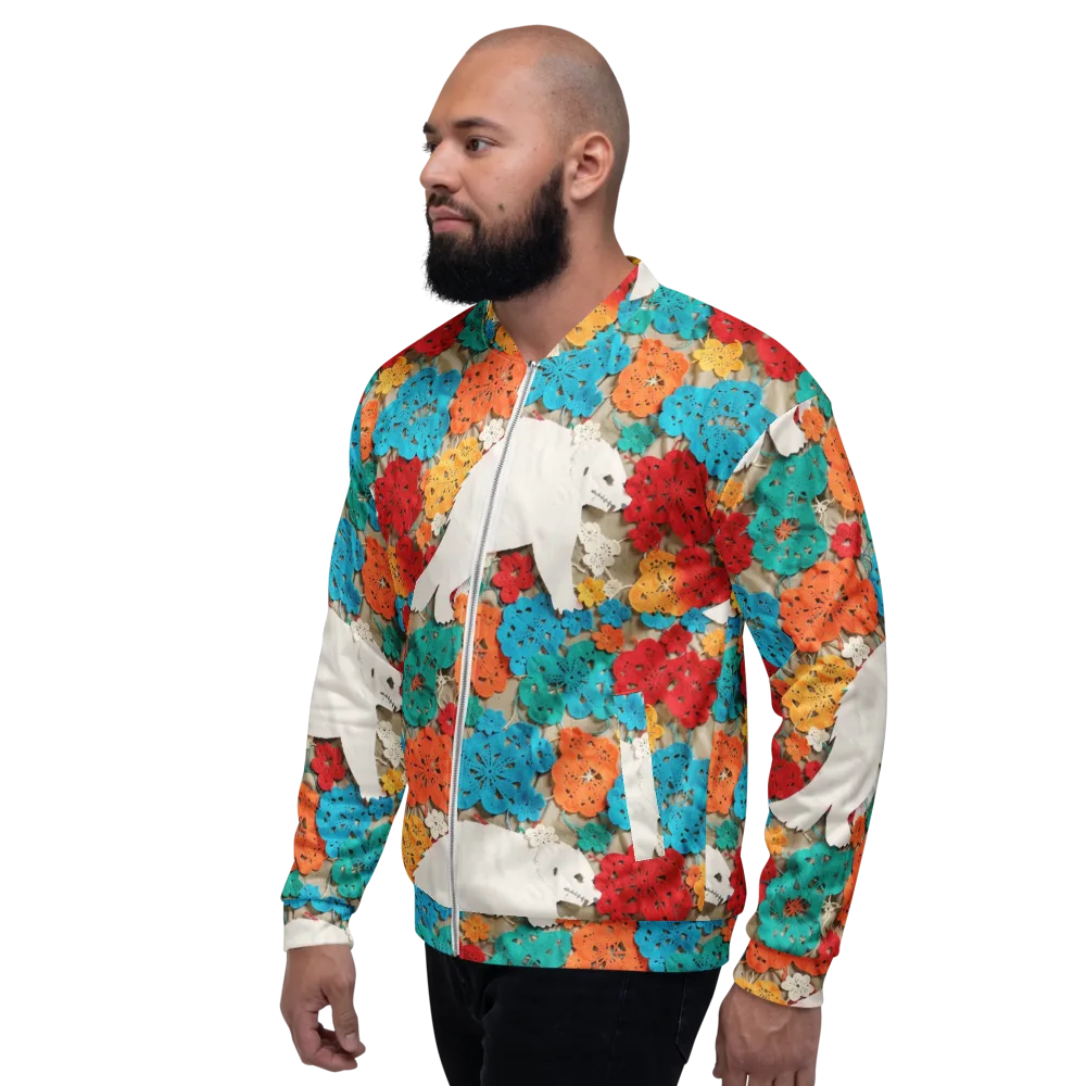 Crochet Polar Bear on Bomber Jacket — Left