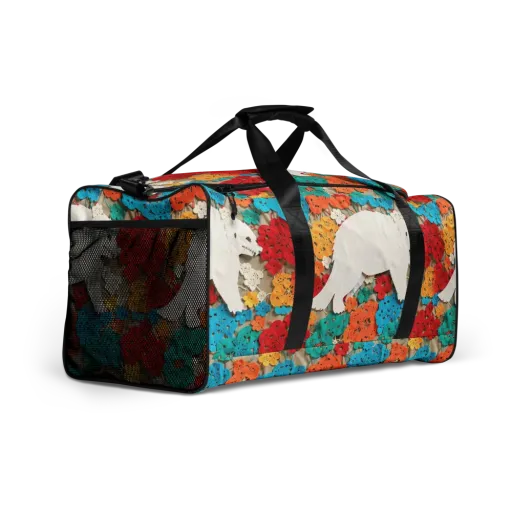 Crochet Polar Bear on a Duffle Bag