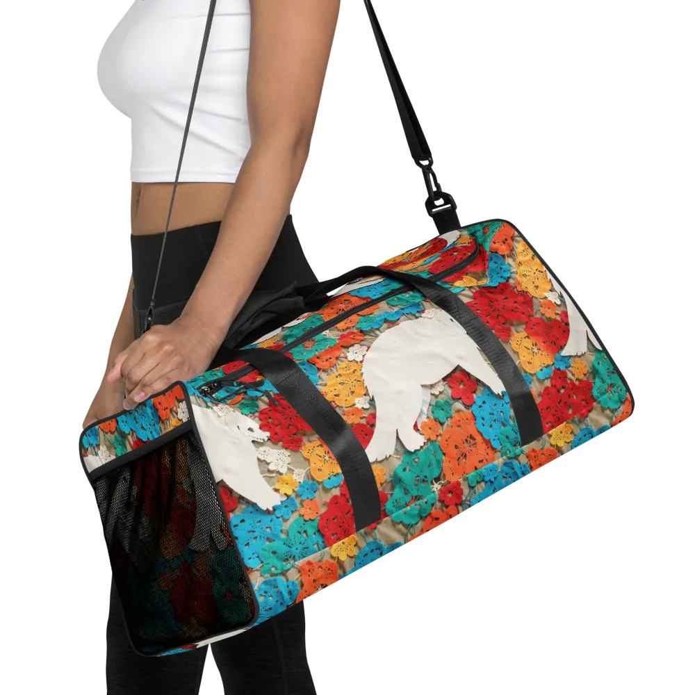 Crochet Polar Bear on Duffle Bag — Front