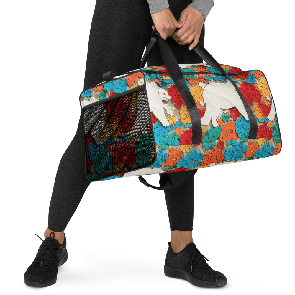 Crochet Polar Bear on Duffle Bag — Right Front