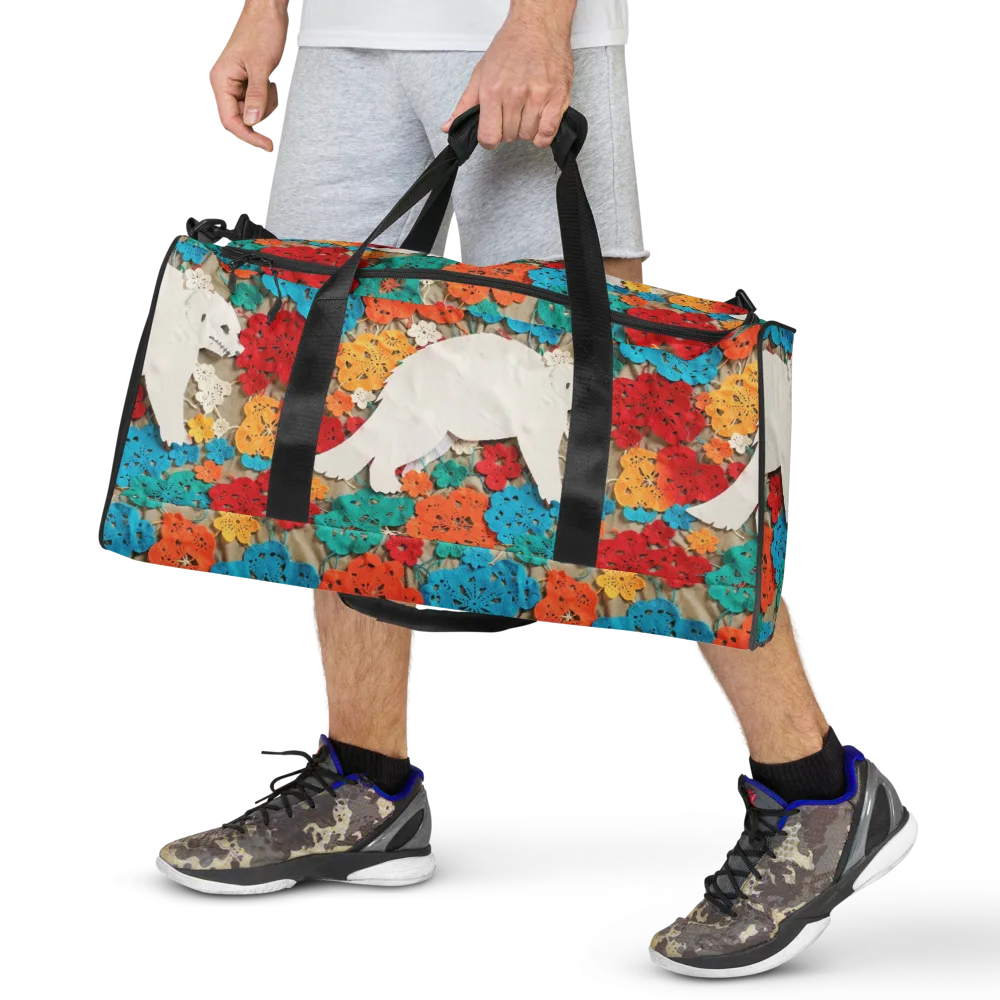 Crochet Polar Bear on Duffle Bag — Front