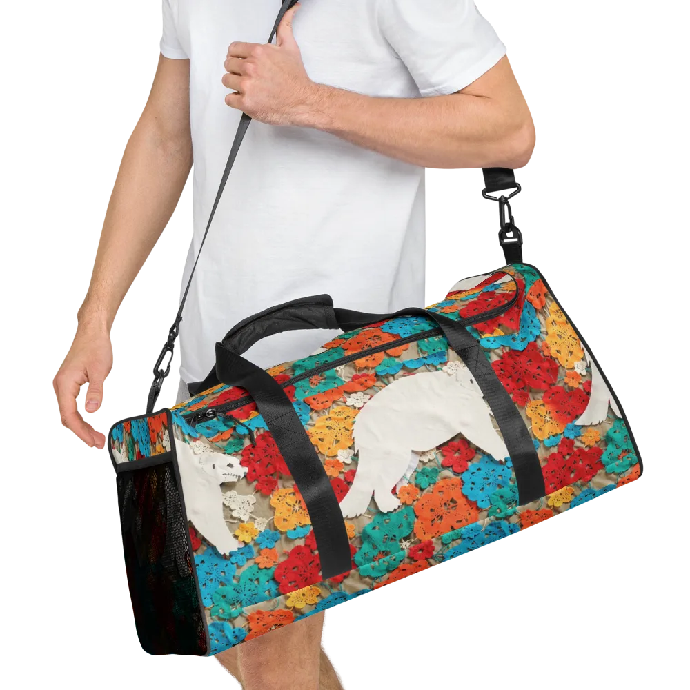 Crochet Polar Bear on Duffle Bag — Right Front