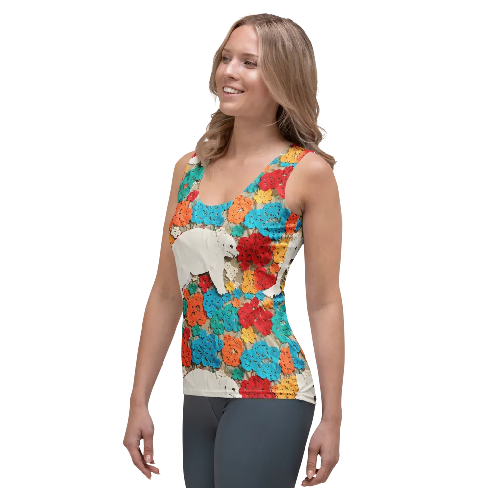 Crochet Polar Bear on Women's Tank Top — Left Front