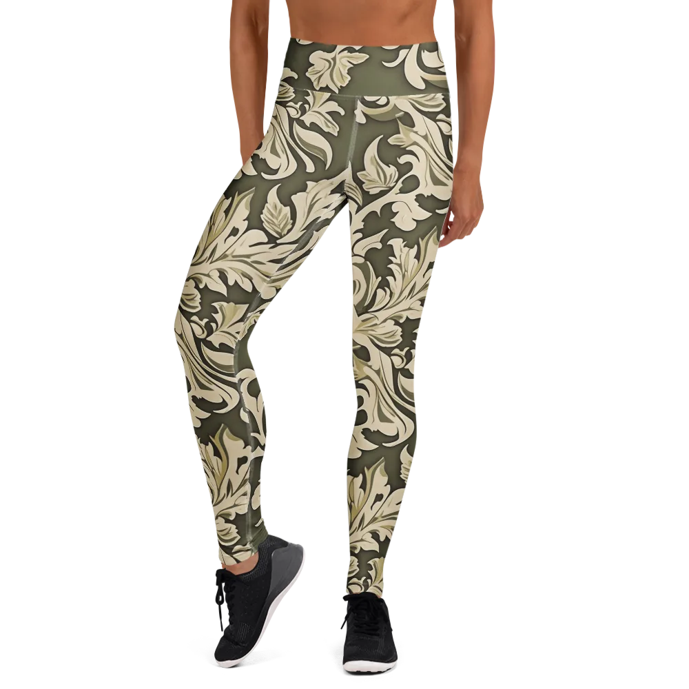 Olive Acanthus on Yoga Leggings — Front