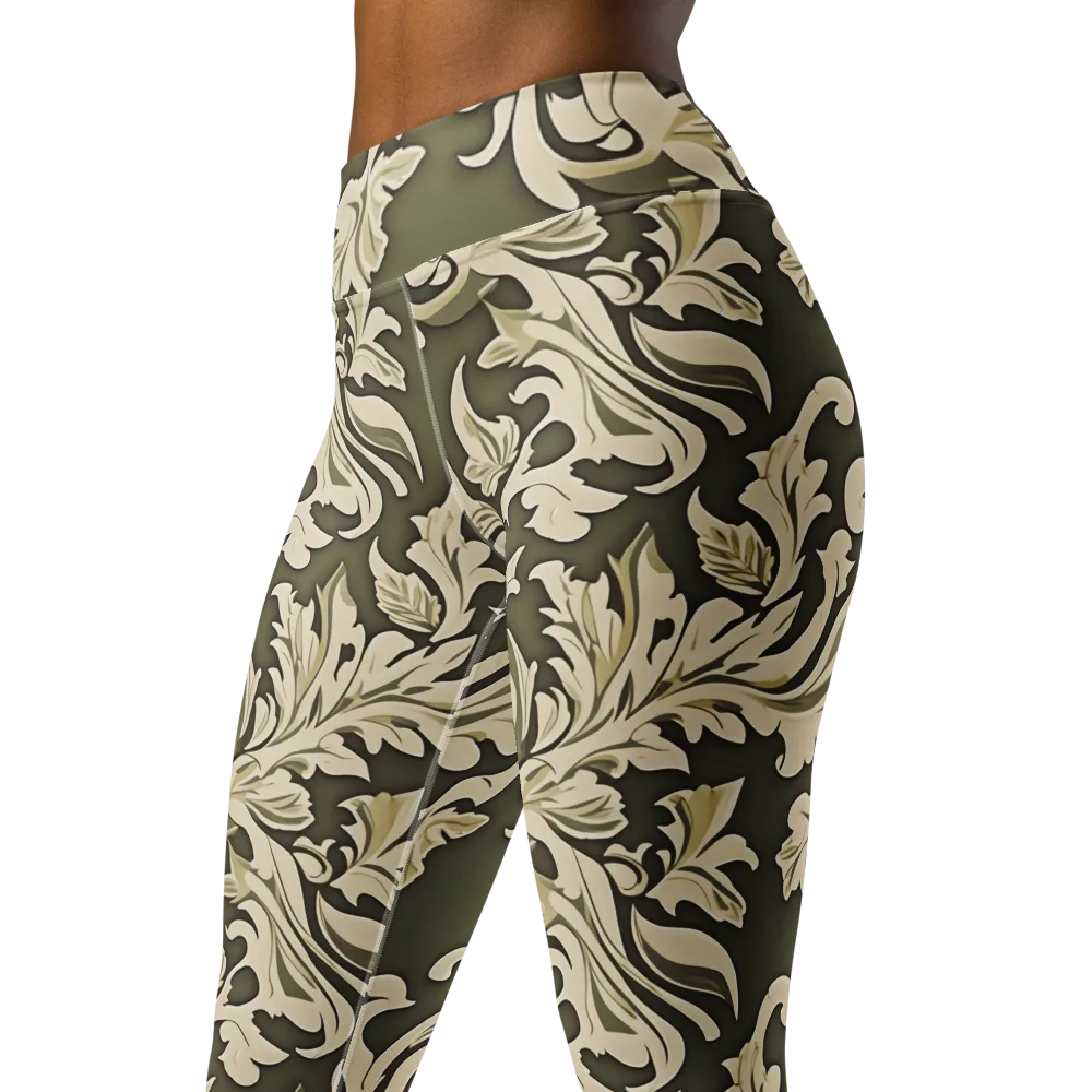 Olive Acanthus on Yoga Leggings — Left Front